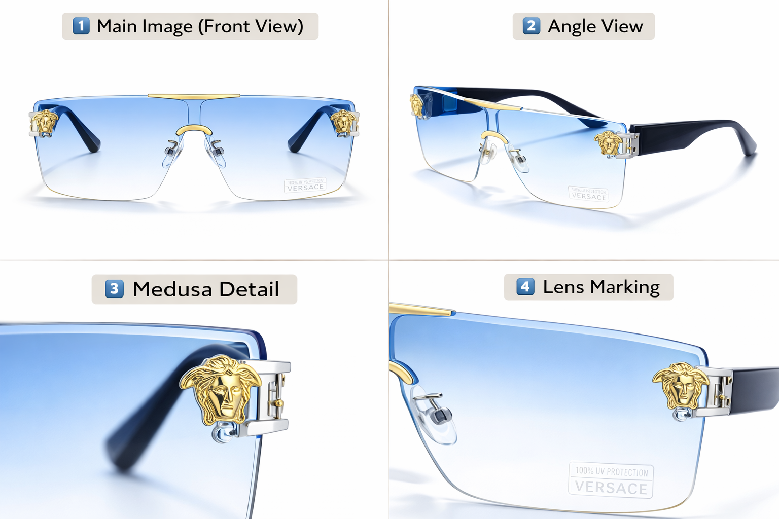 Medusa Blue lens sunglasses.